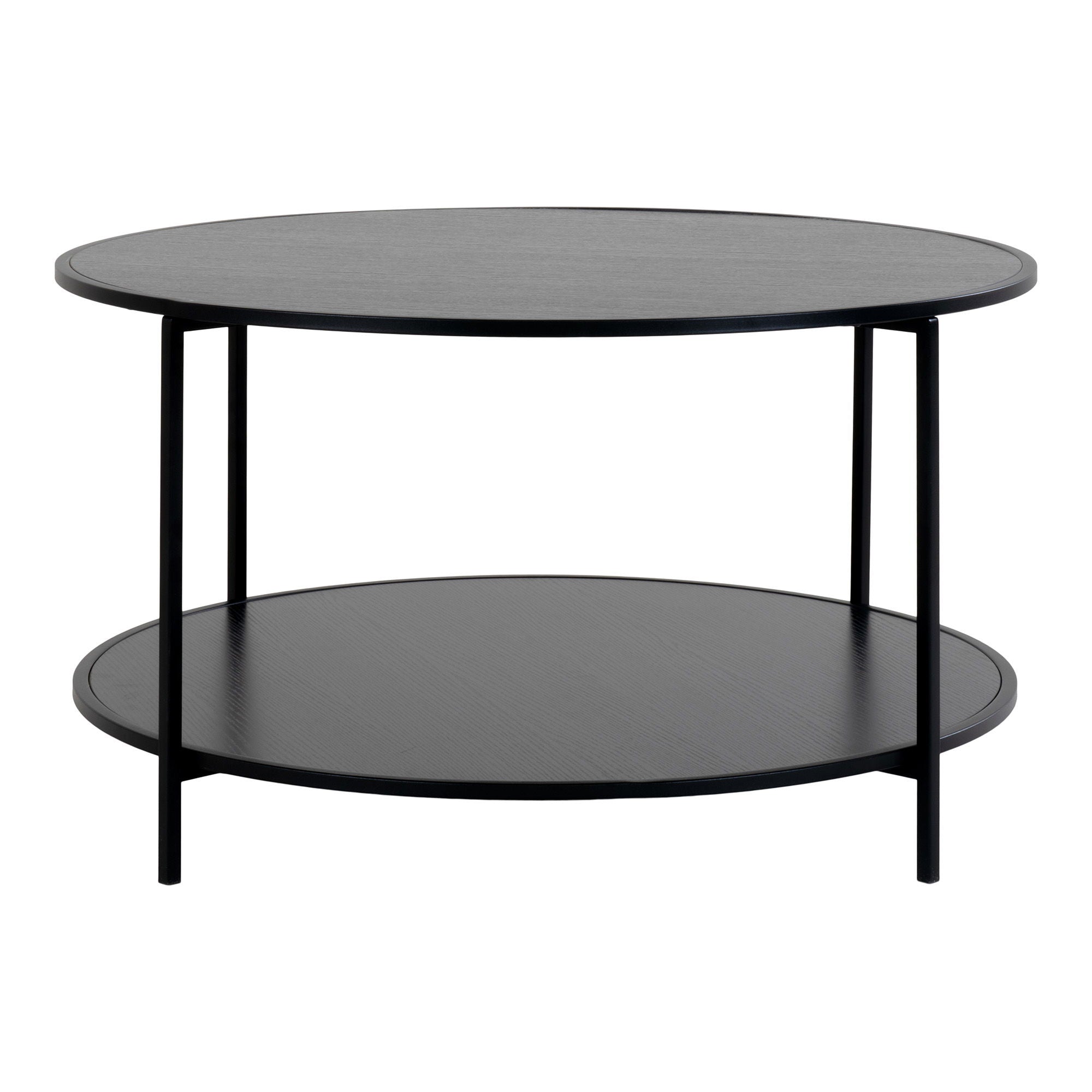 Zwarte tweelaagse Vita salontafel van House Nordic met mat spaanplaat blad en slank stalen frame, ruimtelijk design